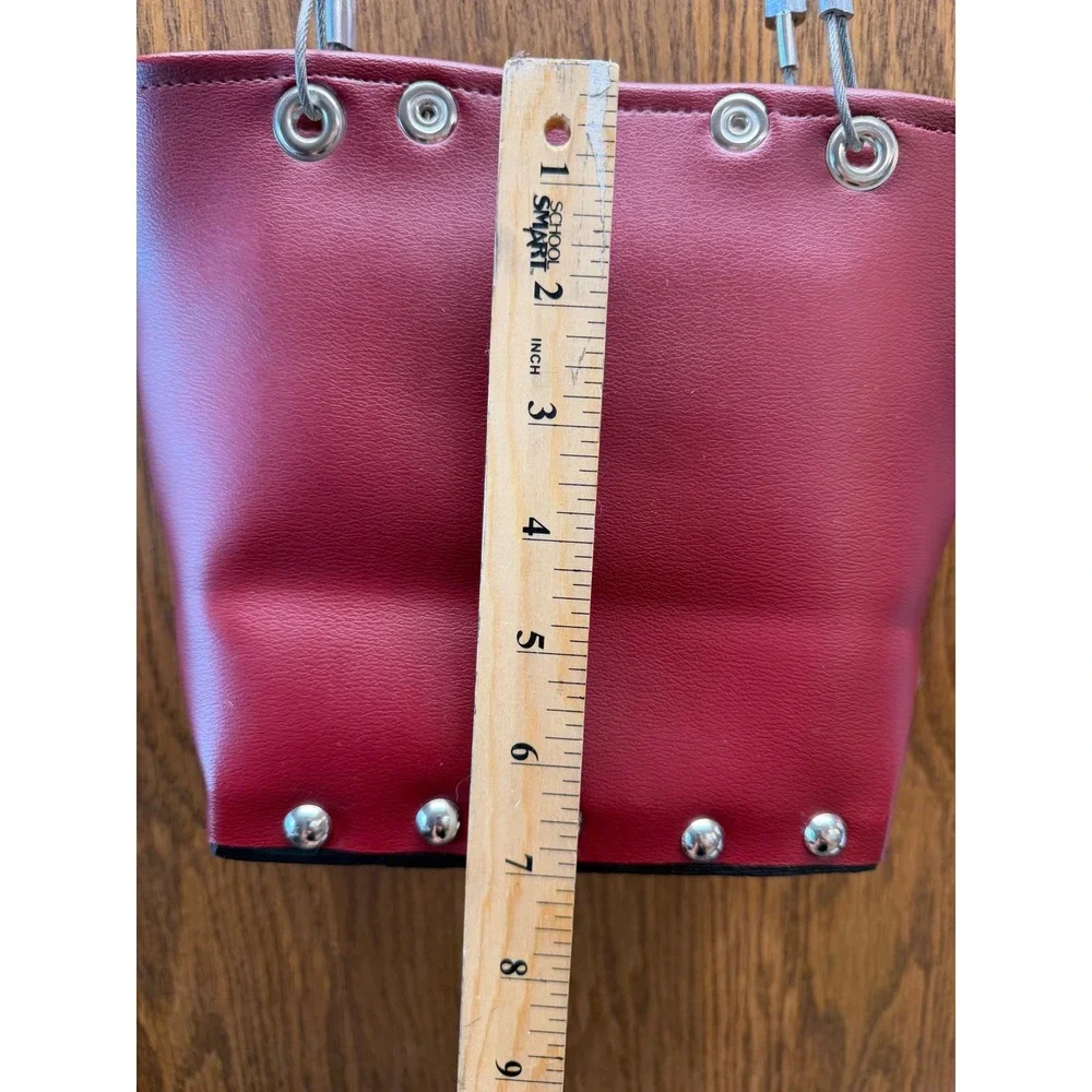 Hardwear by Renee Red Vegan Leather Studded Bucket Bag with Wire Cable Straps